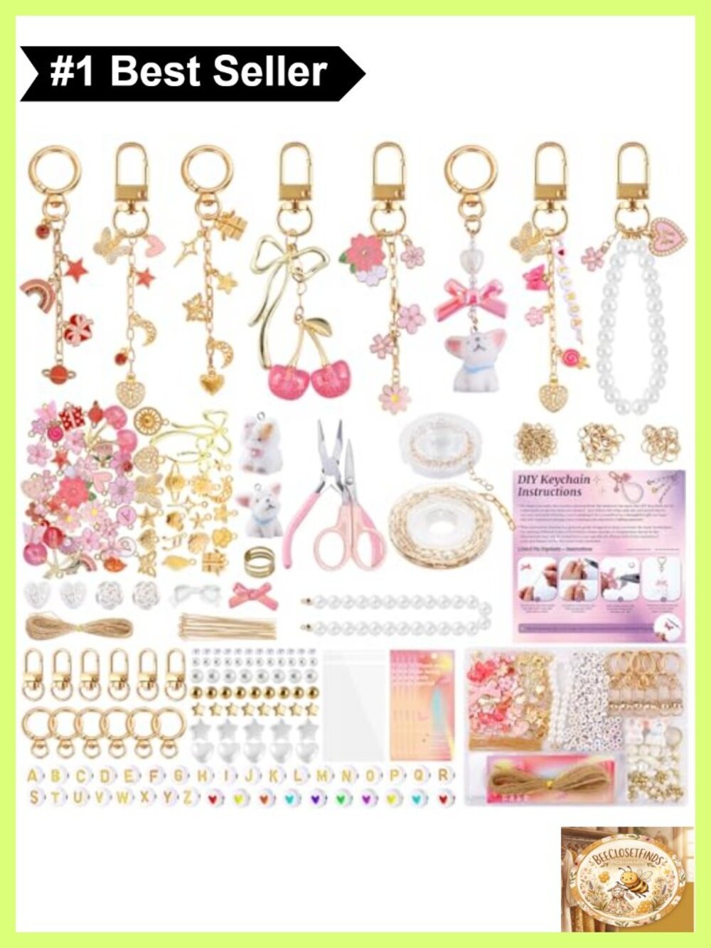680 Piece DIY Keychain Making Kit Beads Charms Jewelry Craft Set